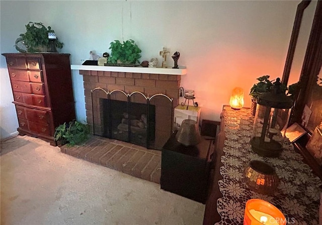 interior space featuring a brick fireplace