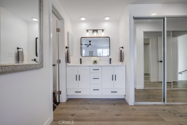 bathroom featuring wood-type flooring and vanity