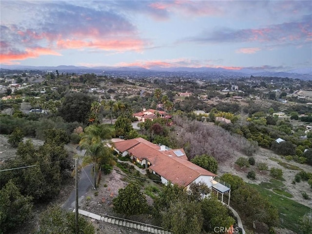 view of aerial view at dusk