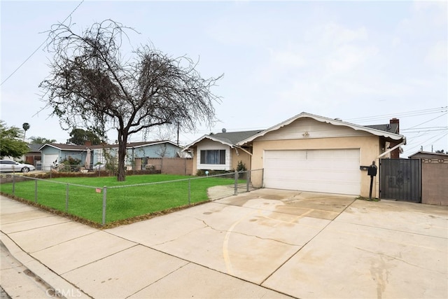 single story home with a garage and a front yard