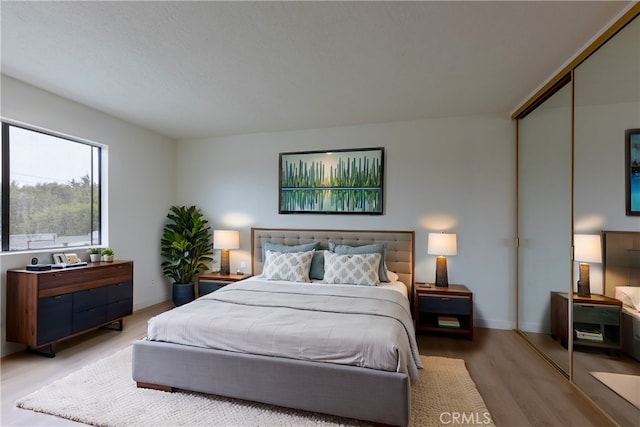 bedroom with a closet and light hardwood / wood-style flooring