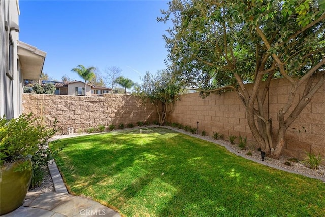 view of yard featuring a fenced backyard