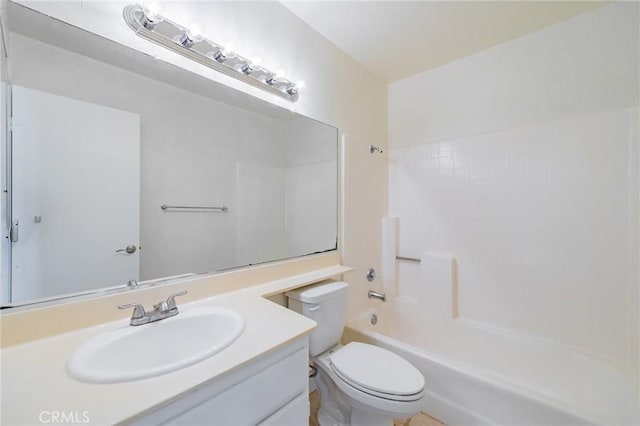 full bathroom featuring vanity, shower / washtub combination, and toilet