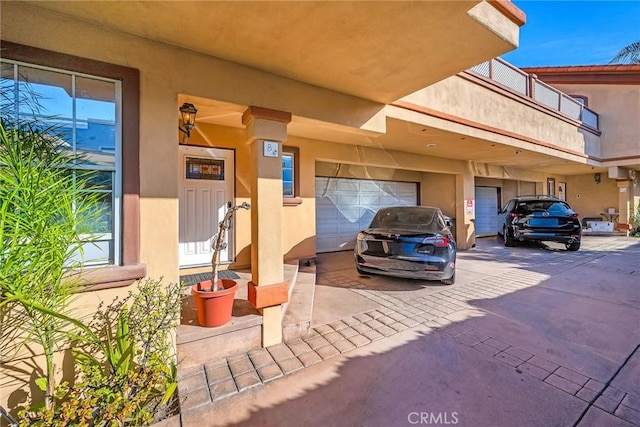 exterior space with a garage