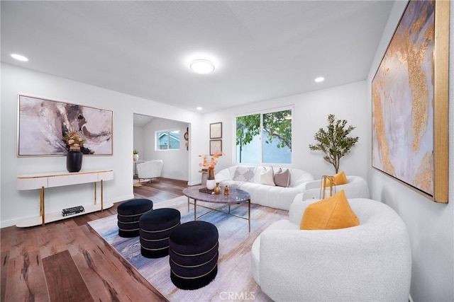 living room with hardwood / wood-style floors