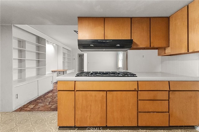 kitchen featuring stainless steel gas stovetop and backsplash