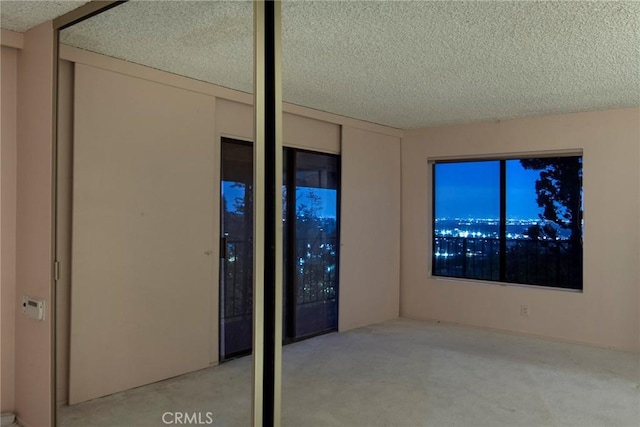 empty room featuring light carpet and a textured ceiling