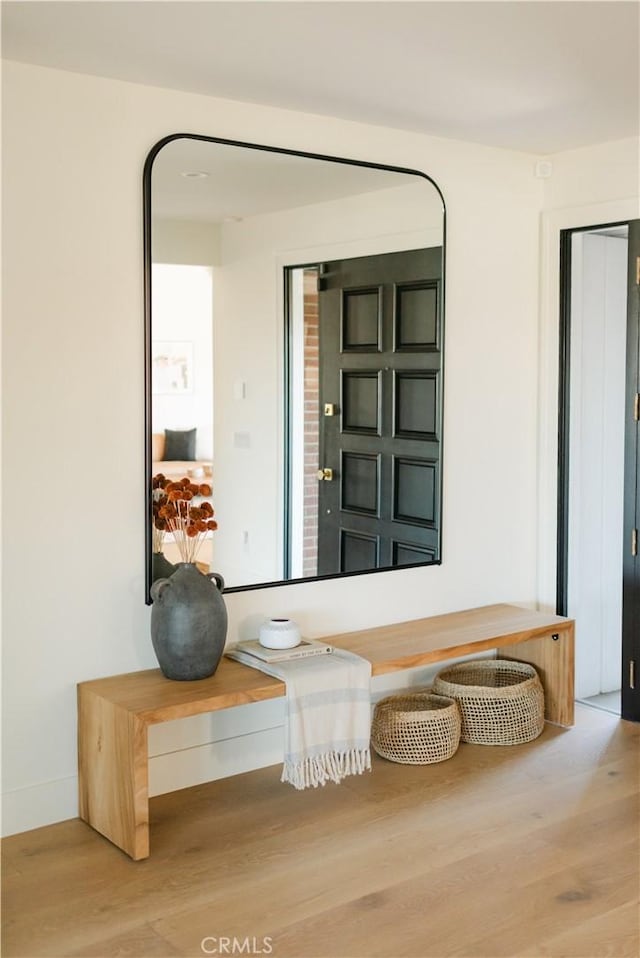 mudroom with hardwood / wood-style flooring