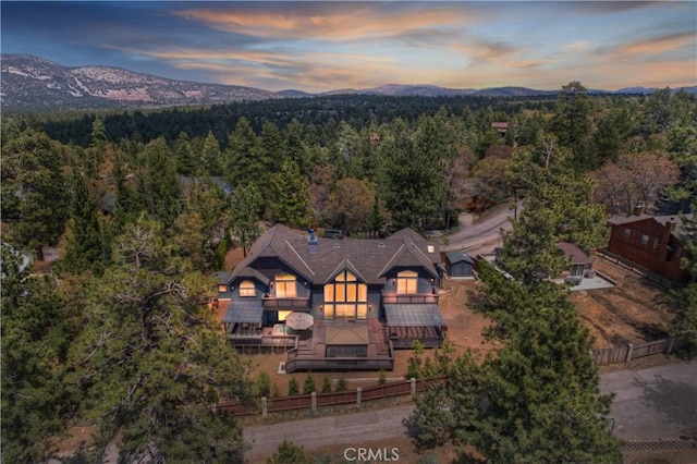 aerial view at dusk with a mountain view