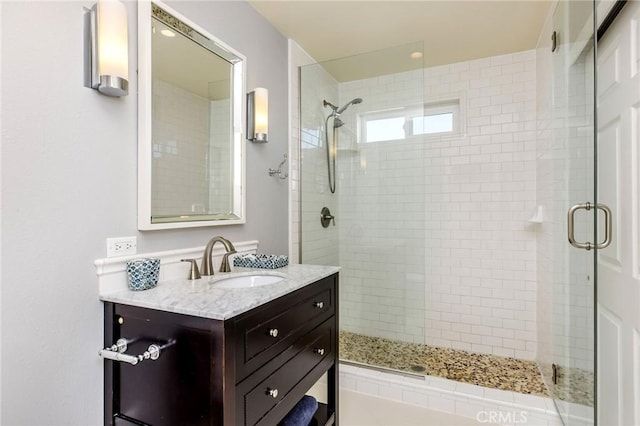 bathroom with vanity and a shower stall