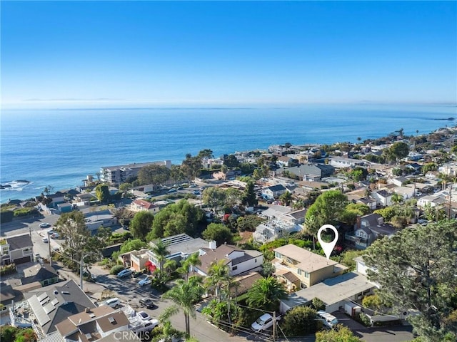 aerial view featuring a water view and a residential view