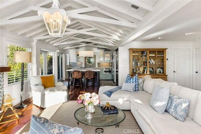 31777 5th Ave, Laguna Beach, CA 92651 - living room featuring wood finished floors and a chandelier