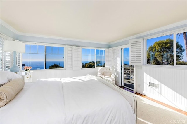 bedroom with crown molding