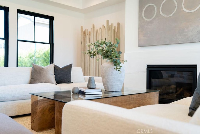 living room with light hardwood / wood-style floors