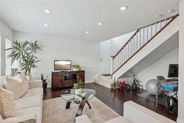 living room featuring dark hardwood / wood-style flooring