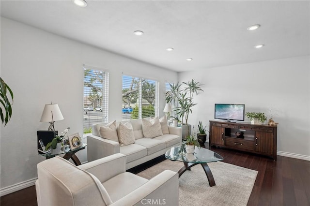 living room featuring dark hardwood / wood-style floors