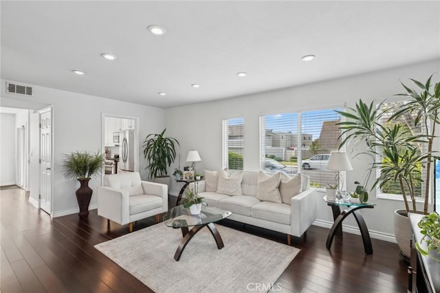 living room featuring dark hardwood / wood-style flooring