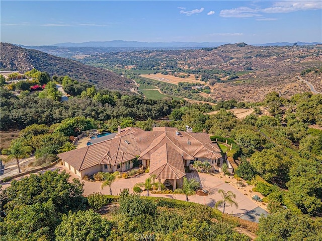 birds eye view of property featuring a mountain view