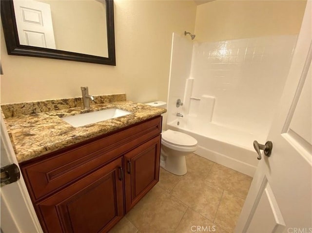 full bathroom featuring vanity, tile patterned floors, bathtub / shower combination, and toilet