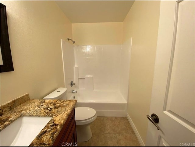 full bathroom featuring tile patterned flooring, vanity, shower / bathtub combination, and toilet