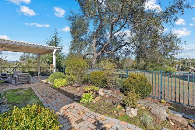 view of yard featuring a patio area and a pergola