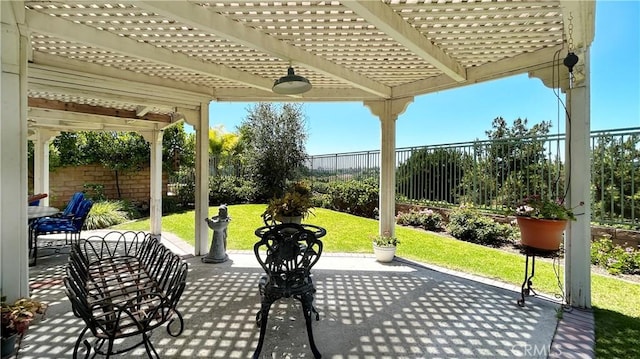 view of patio featuring a fenced backyard and a pergola