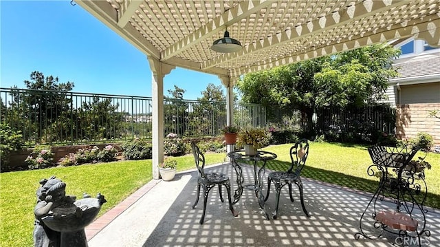 view of patio / terrace featuring a fenced backyard and a pergola