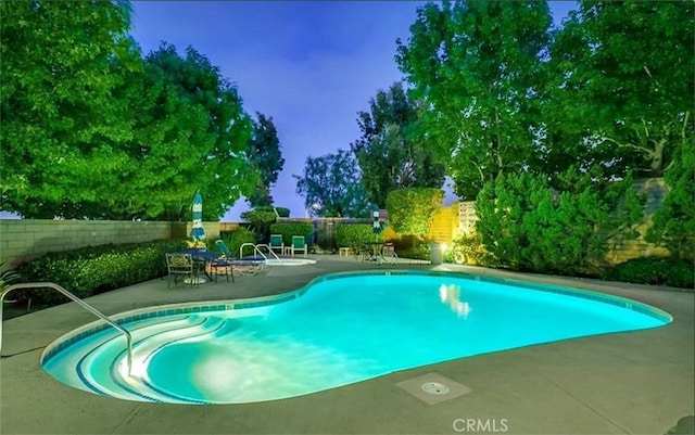 view of swimming pool featuring a patio area