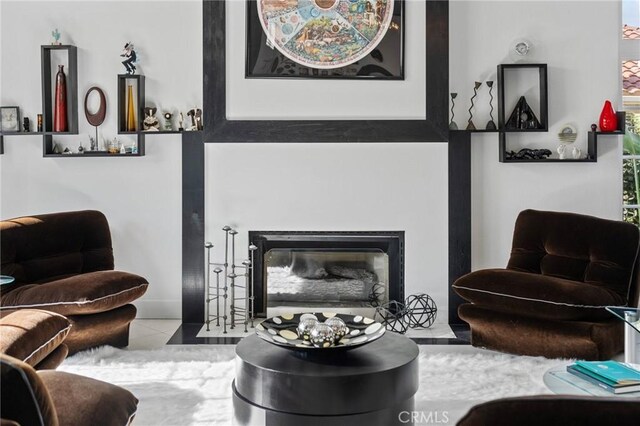 living room featuring light tile patterned floors