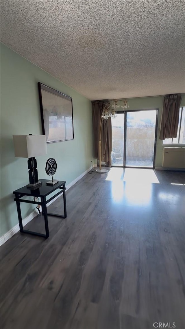 interior space with dark hardwood / wood-style flooring and a textured ceiling