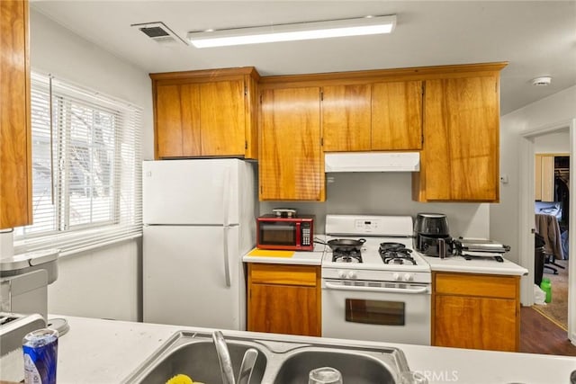 kitchen featuring sink and white appliances