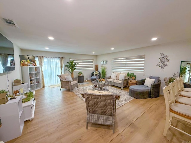 living room with light wood-type flooring