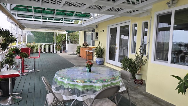 wooden terrace with french doors