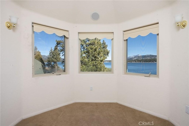 carpeted empty room featuring baseboards
