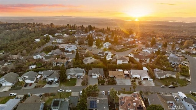 view of aerial view at dusk