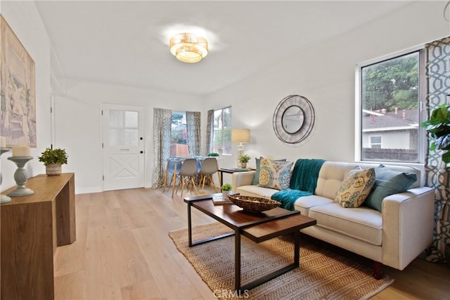 living room featuring plenty of natural light and light wood-type flooring