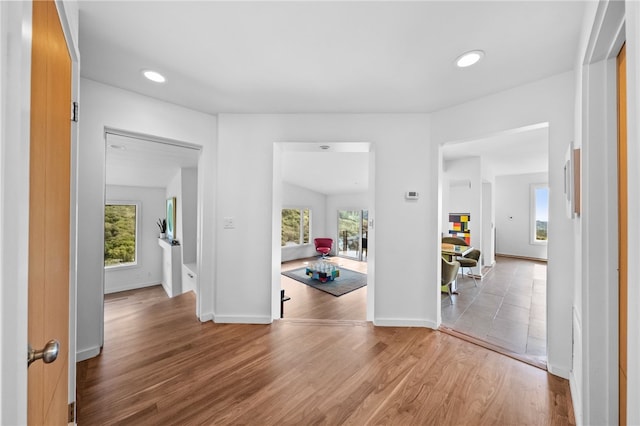 interior space featuring light wood finished floors, a wealth of natural light, and baseboards