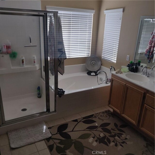 13023 Tehachapi St, Hesperia, CA 92344 - bathroom with vanity, separate shower and tub, and tile patterned flooring