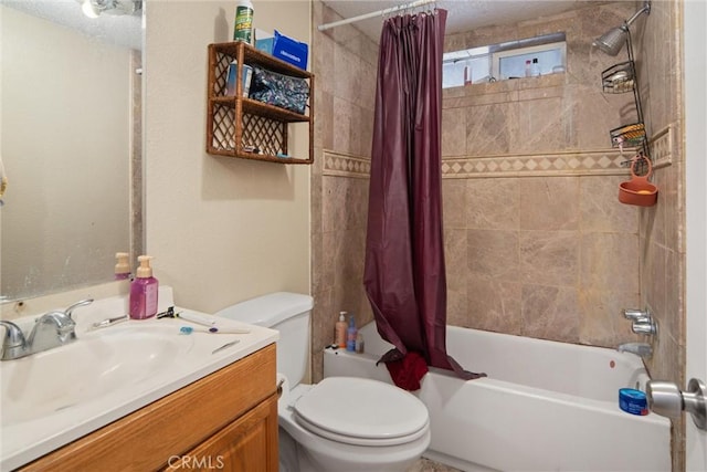 full bathroom featuring toilet, vanity, and shower / bath combo with shower curtain