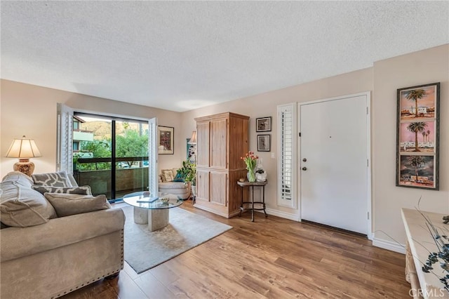 28010 Tiffany Ln Unit 309, Canyon Country, CA 91387 - living area featuring a textured ceiling, wood finished floors, and baseboards