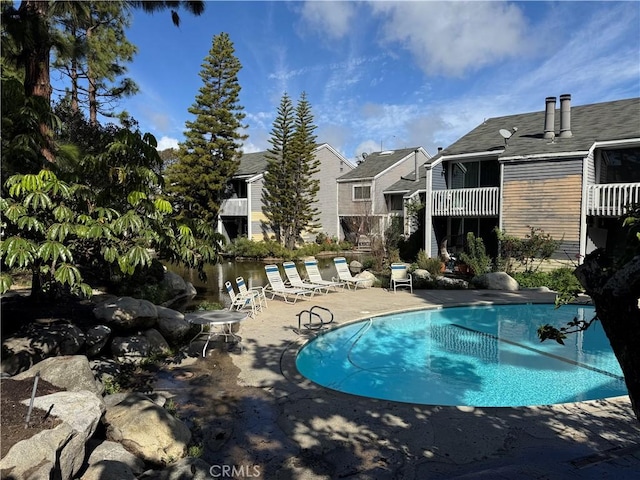 view of swimming pool with a patio area