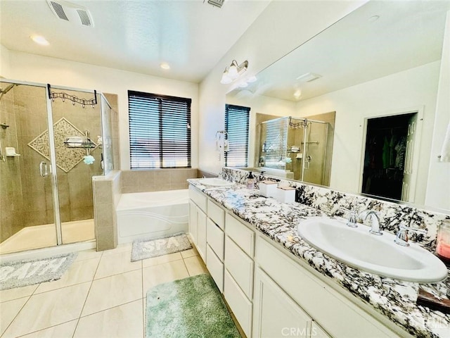 826 Jacob Creek Dr, Bakersfield, CA 93314 - bathroom with vanity, tile patterned flooring, and separate shower and tub