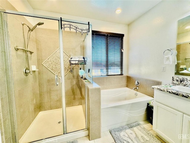 826 Jacob Creek Dr, Bakersfield, CA 93314 - bathroom featuring vanity, tile patterned flooring, and plus walk in shower