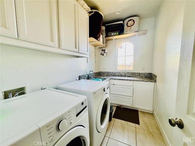 826 Jacob Creek Dr, Bakersfield, CA 93314 - laundry area featuring cabinets, washer and clothes dryer, sink, and light tile patterned floors