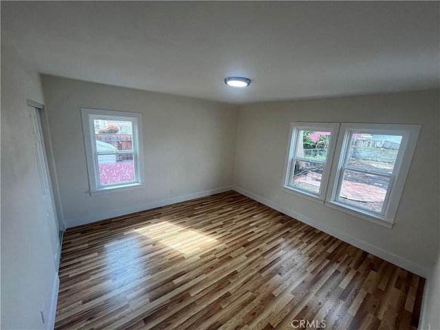 unfurnished room featuring plenty of natural light and wood-type flooring