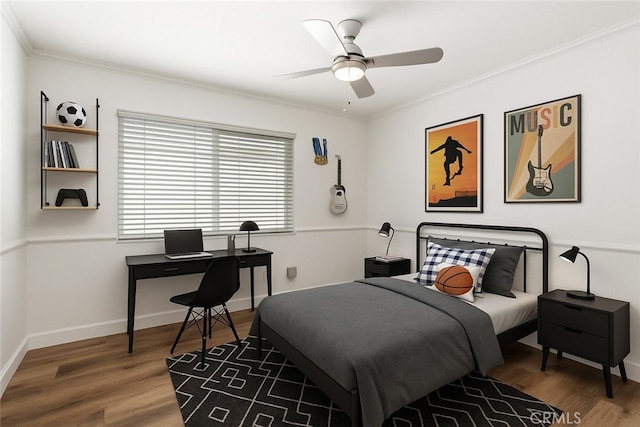 16 Wayfarer, Irvine, CA 92614 - bedroom featuring wood finished floors, ornamental molding, baseboards, and a ceiling fan