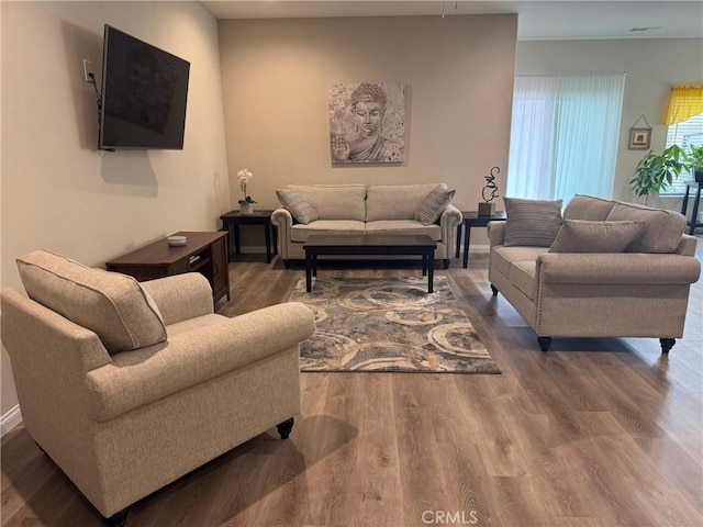 living area featuring wood finished floors