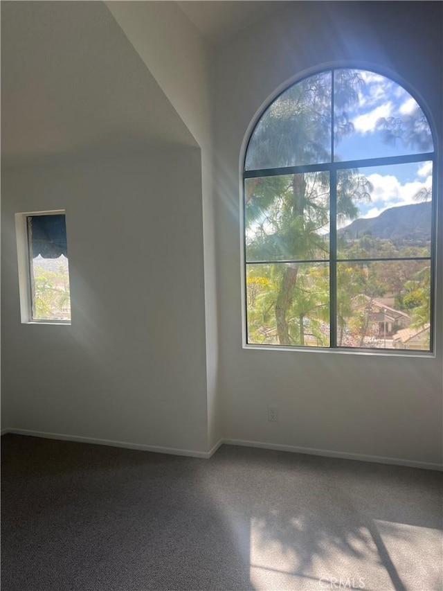 unfurnished room featuring a mountain view and plenty of natural light