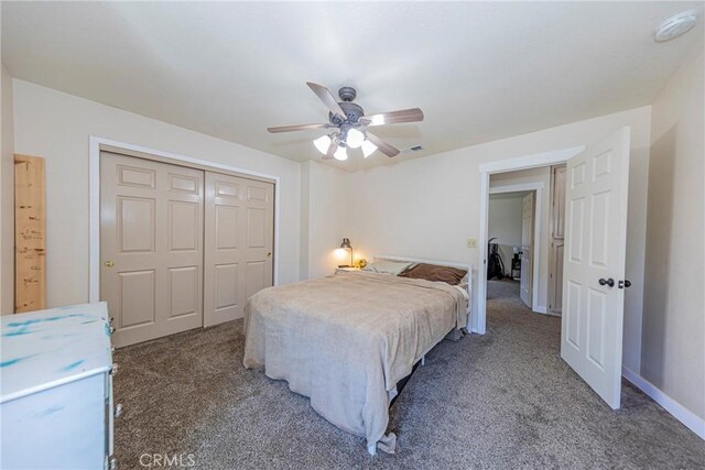 36763 Venado Dr, Coarsegold, CA 93614 - bedroom featuring carpet flooring, a closet, and a ceiling fan