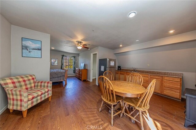 36763 Venado Dr, Coarsegold, CA 93614 - dining space featuring wood finished floors, ceiling fan, and recessed lighting